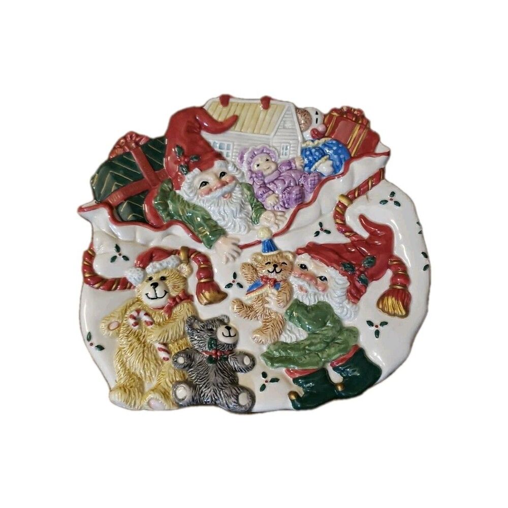 Fitz and Floyd Christmas Holiday Elf Plate Cookies for Santa Canape 9" Holiday